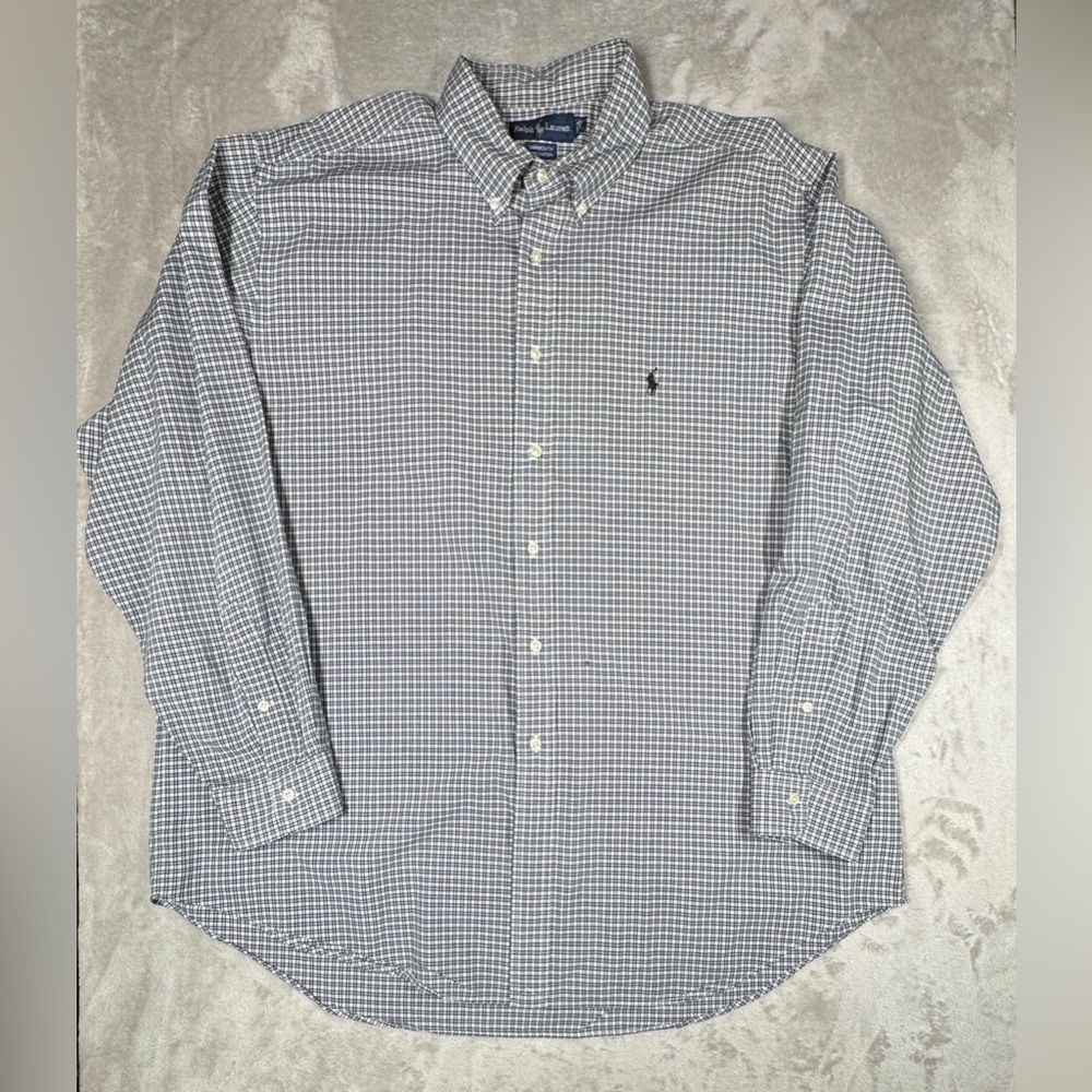 Ralph Lauren Men’s Varmouth 100% Cotton Plaid Black White Button Size 18-35